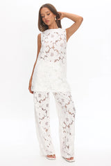 Belmara 3D Floral Lace Pants White