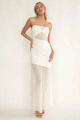 Lumiere Strapless Sheer Mesh Dress White