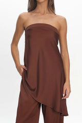 Danita Asymmetric Hem Strapless Top Chocolate