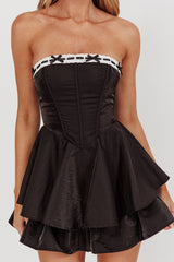 Paris Muse Ribbon Neckline Romper Black