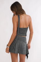 Vespera One-Shoulder Top Silver Black