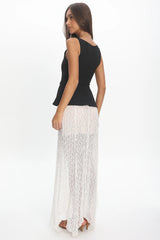 Kairah Peplum Lace Hem Maxi Dress Black
