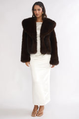 Marella Oversized Lapel Faux Fur Jacket Coffee