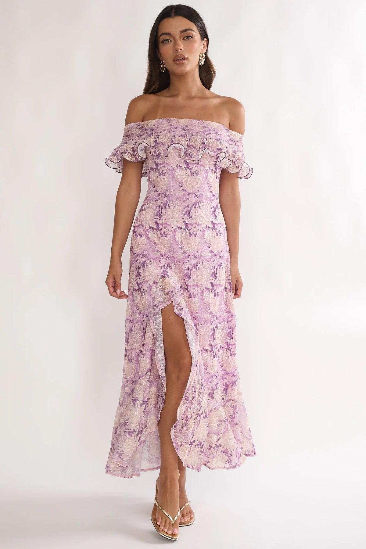 Moonlit Magic Off-Shoulder Maxi Dress Floral Dress